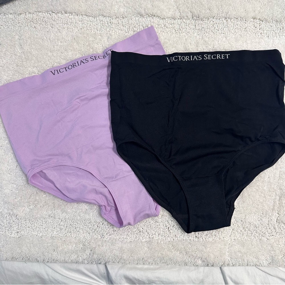 2 Victoria’s Secret High Waist Bikini Panty Set Medium Black & Purple